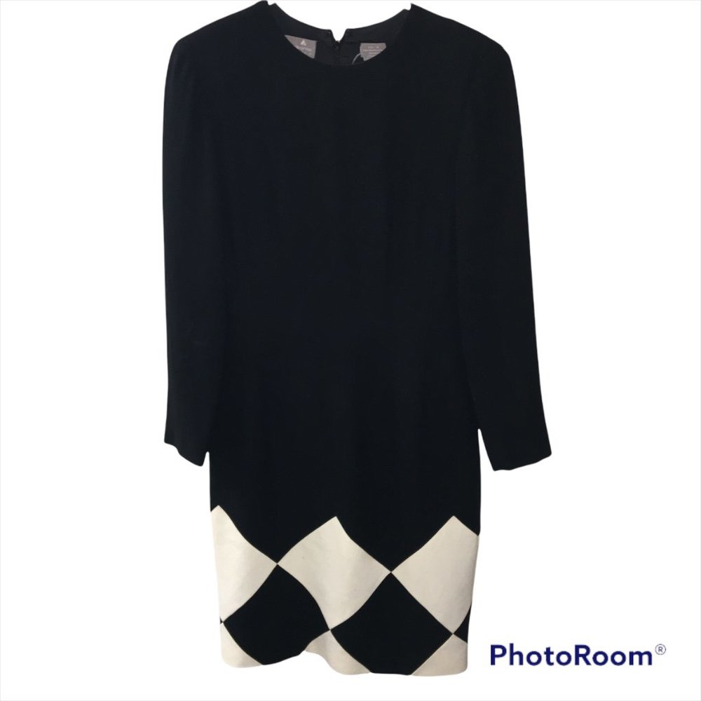 Vintage 1990's Liz Claiborne Women's Black and White Midi Dress Size 4
